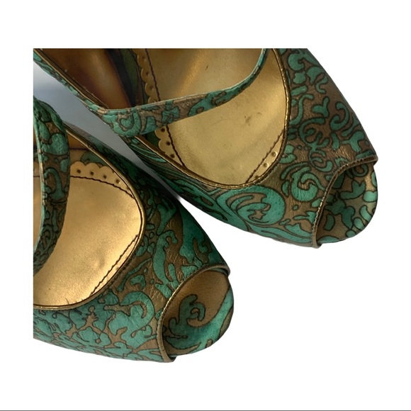 Hale Bob Teal Leather Peep Toe Maryjane Stiletto - Picture 3 of 14